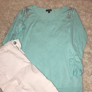 Teal studded shoulder EXPRESS blouse